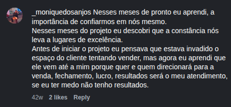Comentário de _moniquedosanjos sobre o projeto de vendas