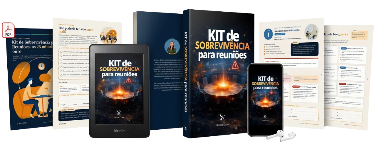 Playbook Kit de Sobrevivência para Reuniões em tablet, celular e livro