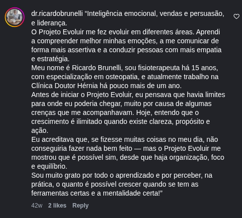 Comentário de dr.ricardobrunelli sobre o Projeto Evoluir