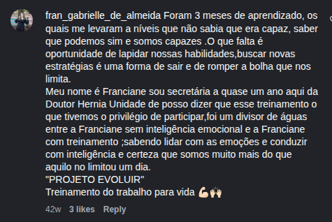 Comentário de fran_gabrielle_de_almeida sobre o Projeto Evoluir