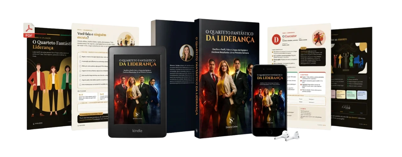 Playbook O Quarteto Fantástico da Liderança em tablet, celular e livro